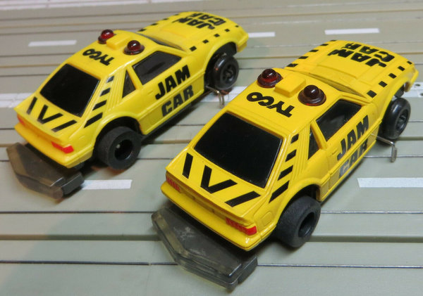 für H0 Slotless Racing Modellbahn -- 2 x Ford Jam Car für Tyco TCR Bahn (EBS204)