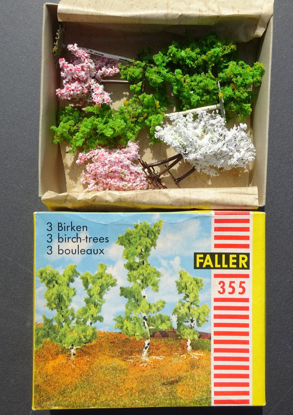 Faller 355 ~~ 2 Birken und 4 blühende Bäume in OVP, 60er Jahre Rarität #DEZ2272