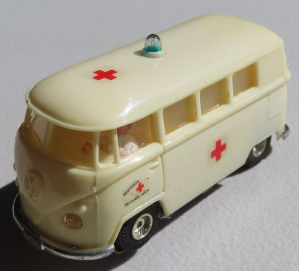 Faller AMS,  Maßstab 1:64 - VW Bulli Krankenwagen mit Blinklicht, 60er Jahre Spielzeug (DBW285)