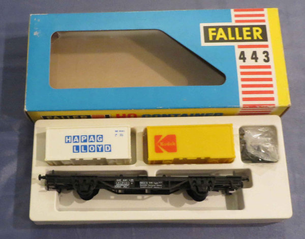 Faller AMS 443 -- Waggon mit Container in OVP, 60er Jahre Spielzeug ☺ (NUS29)