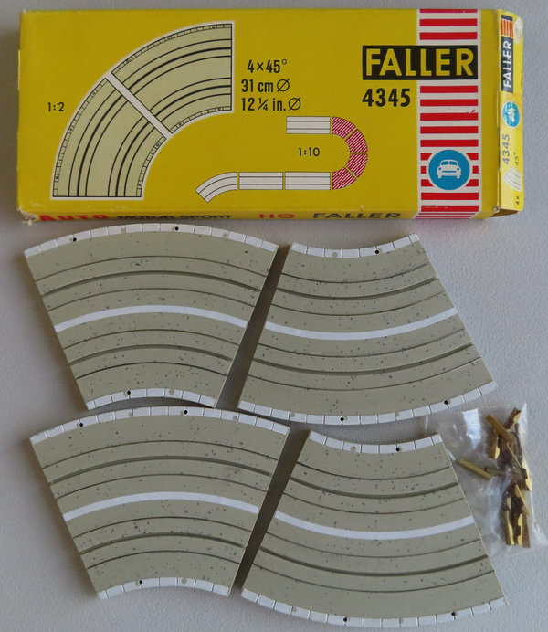 Faller AMS 4345 ~~ 4 x Kurve 45 Grad in OVP, 60er Jahre Spielzeug (DEZ1236)