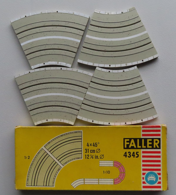 Faller AMS 4345 ~~ 4 x Kurve 45 Grad in OVP, 60er Jahre Spielzeug (DEZ1261)
